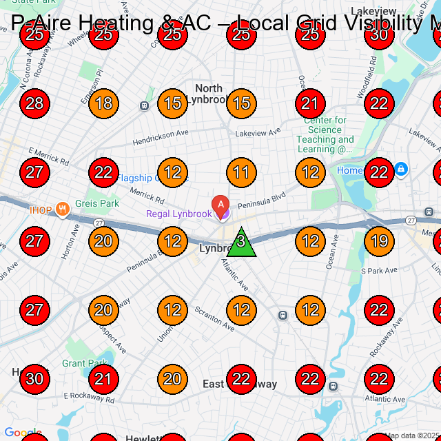 P-Aire Heating & AC GeoGrid visibility map for Hvac Contractor in Lynbrook